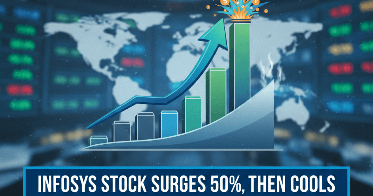 Infosys stock suddenly surges 50% and then cools off